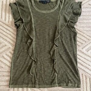 Veronica Beard Green Olive Ruffle Sleeve Tee